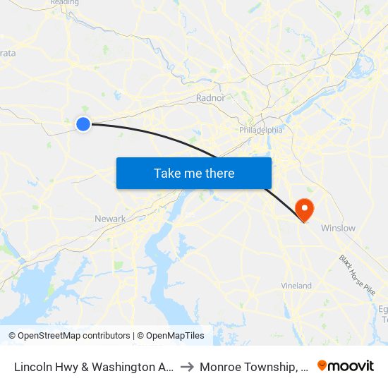 Lincoln Hwy & Washington Ave. to Monroe Township, NJ map