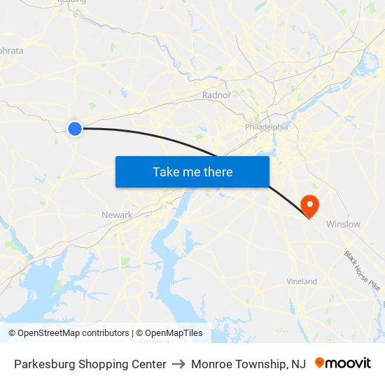 Parkesburg Shopping Center to Monroe Township, NJ map