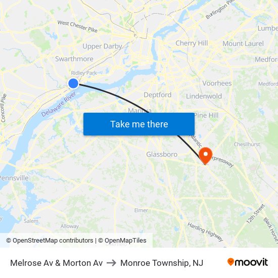 Melrose Av & Morton Av to Monroe Township, NJ map