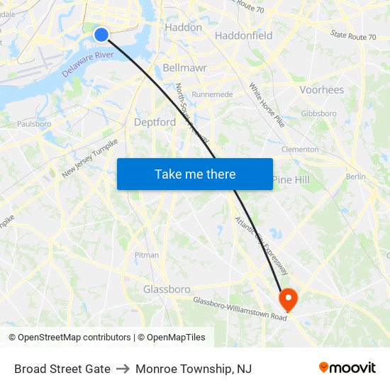 Broad Street Gate to Monroe Township, NJ map