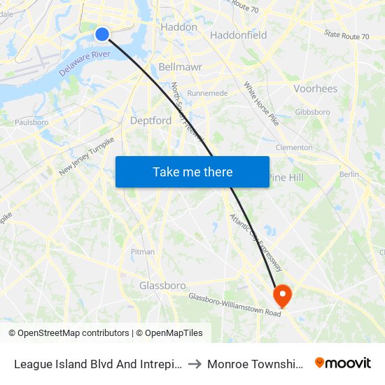 League Island Blvd And Intrepid Ave to Monroe Township, NJ map