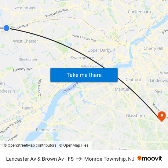 Lancaster Av & Brown Av - FS to Monroe Township, NJ map