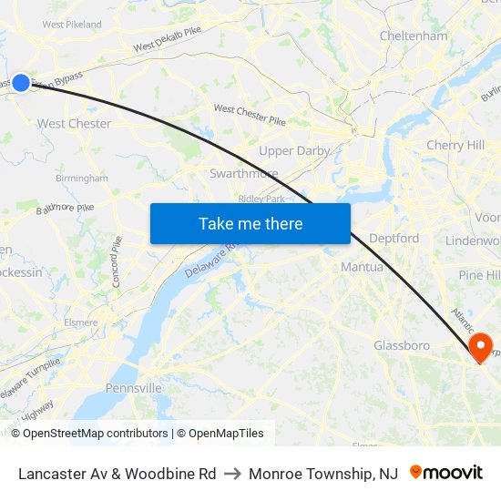 Lancaster Av & Woodbine Rd to Monroe Township, NJ map