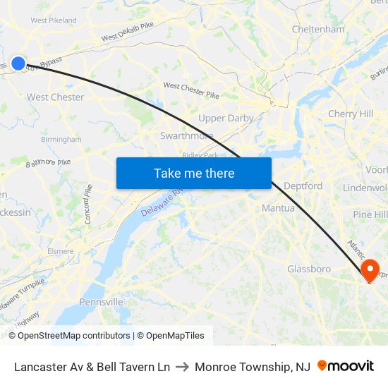 Lancaster Av & Bell Tavern Ln to Monroe Township, NJ map