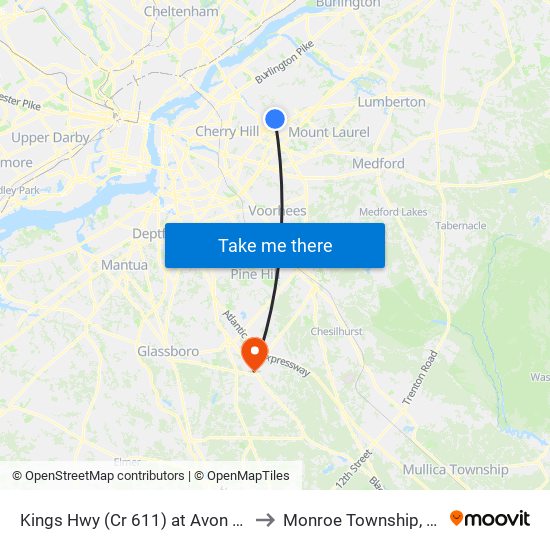 Kings Hwy (Cr 611) at Avon Ter to Monroe Township, NJ map