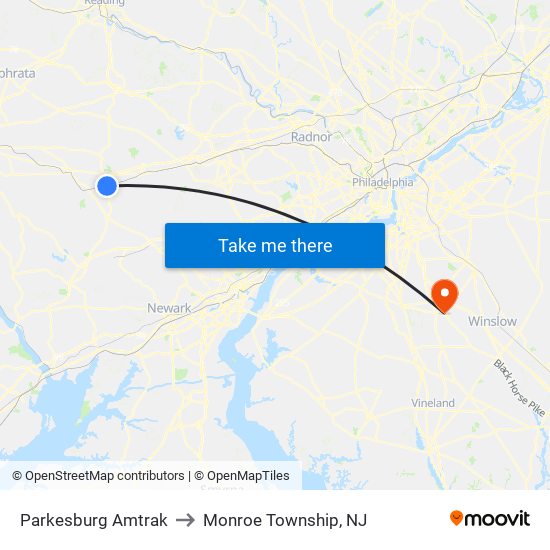 Parkesburg Amtrak to Monroe Township, NJ map