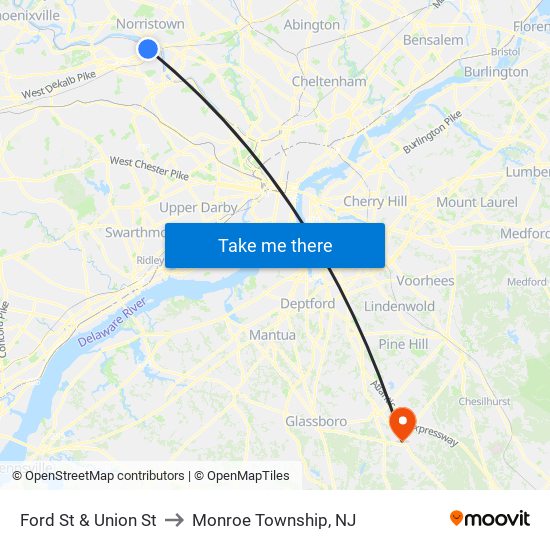 Ford St & Union St to Monroe Township, NJ map