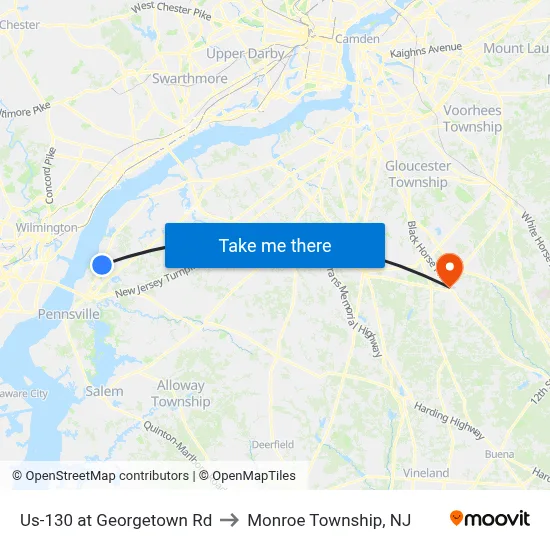 Us-130 at Georgetown Rd to Monroe Township, NJ map