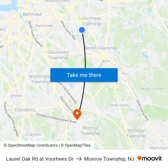 Laurel Oak Rd at Voorhees Dr to Monroe Township, NJ map
