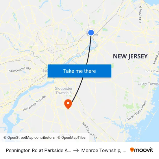 Pennington Rd at Parkside Ave to Monroe Township, NJ map