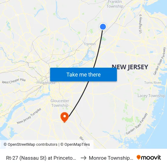 Rt-27 (Nassau St) at Princeton Ave to Monroe Township, NJ map