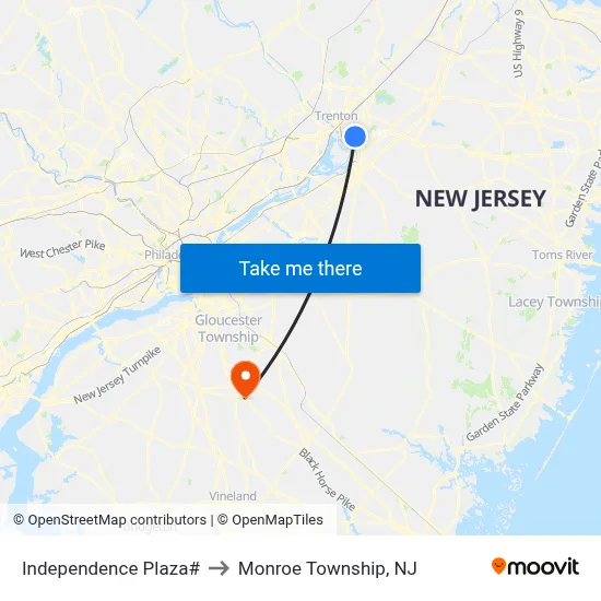Independence Plaza# to Monroe Township, NJ map