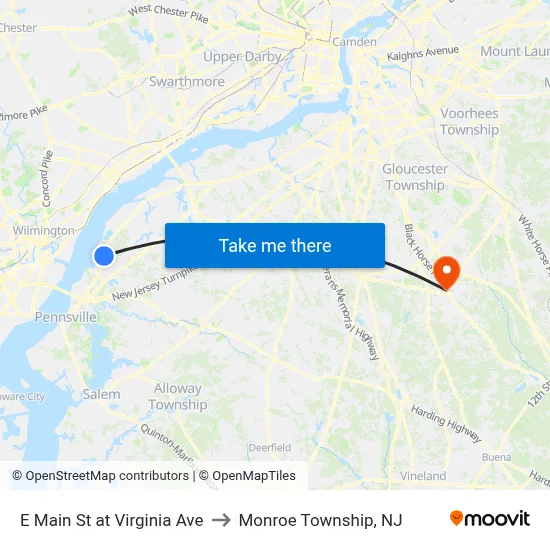 E Main St at Virginia Ave to Monroe Township, NJ map
