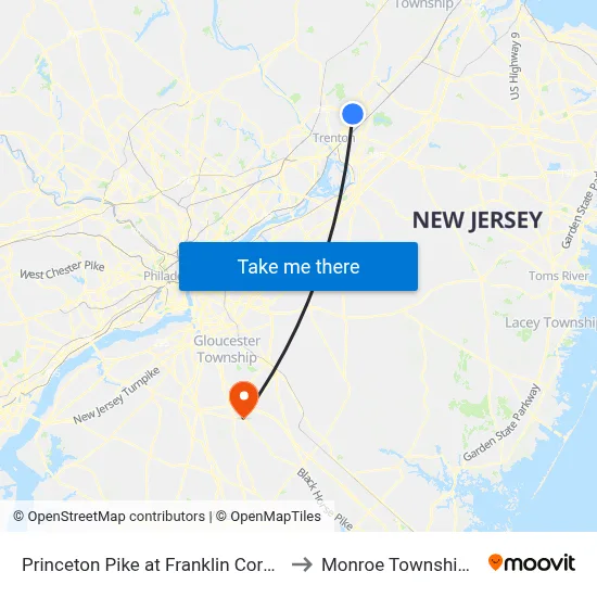 Princeton Pike at Franklin Corner Rd to Monroe Township, NJ map