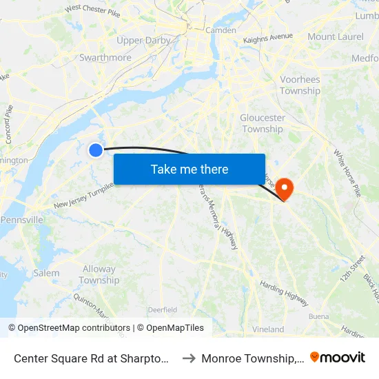 Center Square Rd at Sharptown Rd to Monroe Township, NJ map