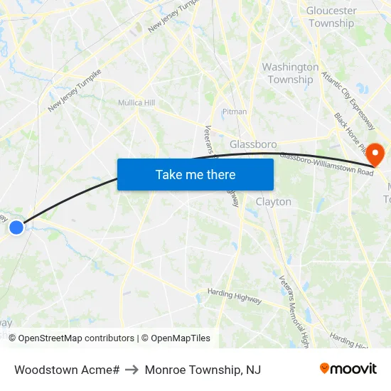 Woodstown Acme# to Monroe Township, NJ map