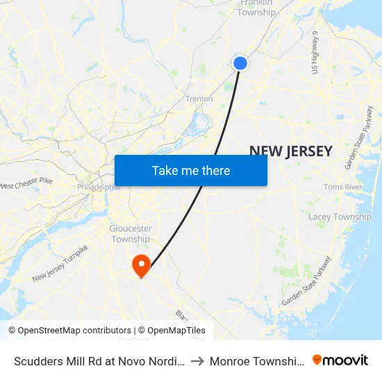 Scudders Mill Rd at Novo Nordisk Way to Monroe Township, NJ map
