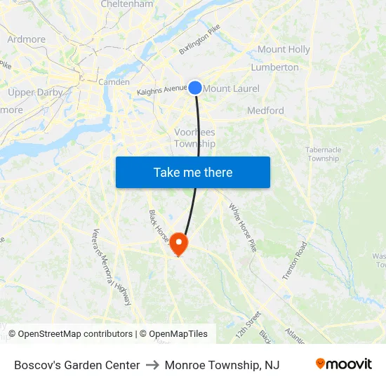 Boscov's Garden Center to Monroe Township, NJ map
