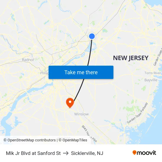 Mlk Jr Blvd at Sanford St to Sicklerville, NJ map