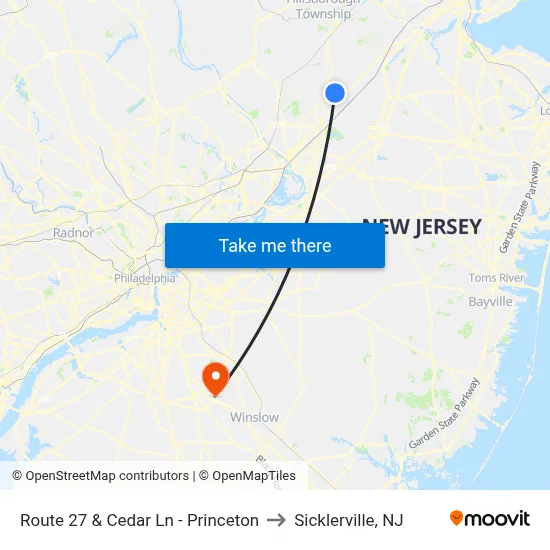 Route 27 & Cedar Ln - Princeton to Sicklerville, NJ map