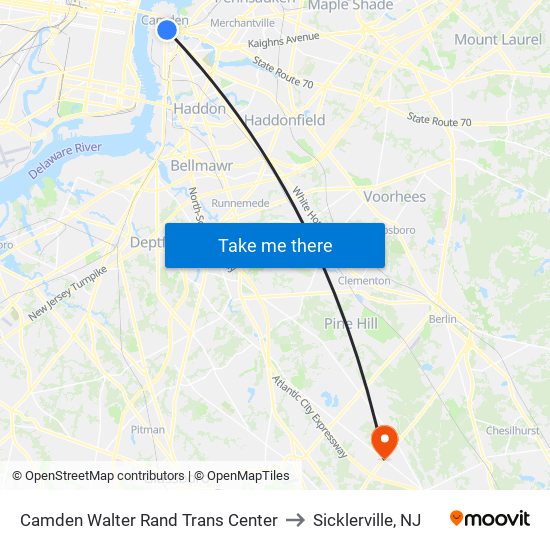 Camden Walter Rand Trans Center to Sicklerville, NJ map