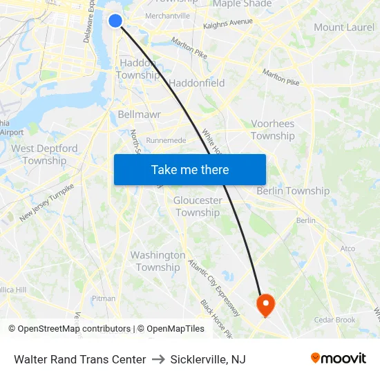 Walter Rand Trans Center to Sicklerville, NJ map