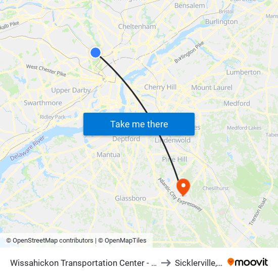 Wissahickon Transportation Center - Onsite to Sicklerville, NJ map