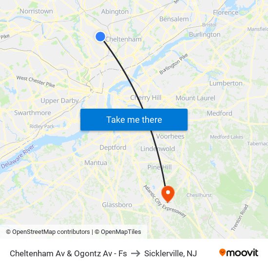 Cheltenham Av & Ogontz Av - Fs to Sicklerville, NJ map