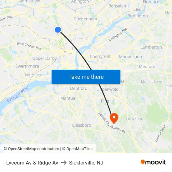 Lyceum Av & Ridge Av to Sicklerville, NJ map