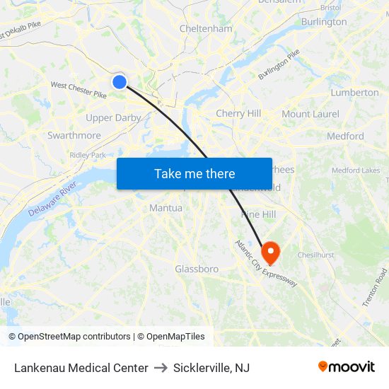 Lankenau Medical Center to Sicklerville, NJ map