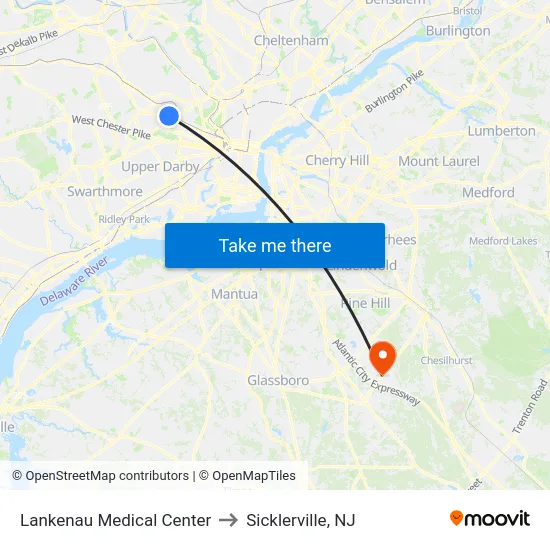 Lankenau Medical Center to Sicklerville, NJ map