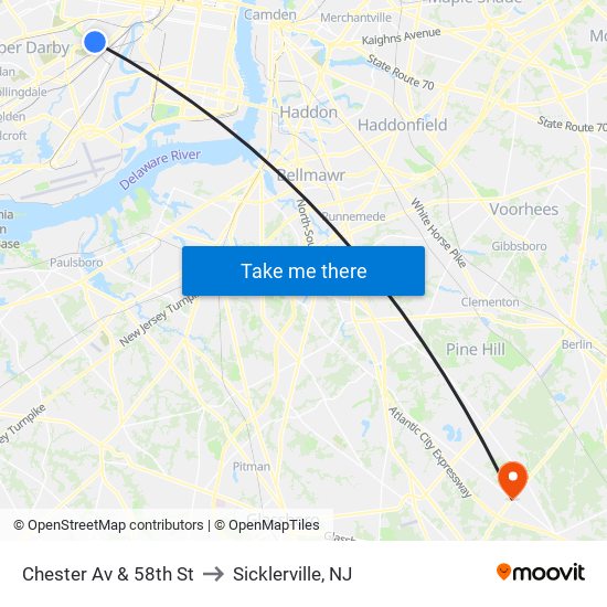 Chester Av & 58th St to Sicklerville, NJ map