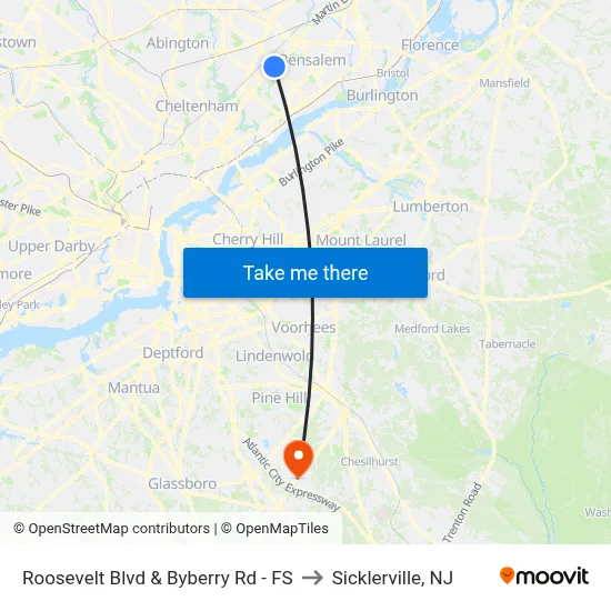 Roosevelt Blvd & Byberry Rd - FS to Sicklerville, NJ map