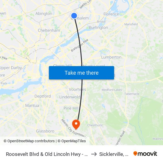 Roosevelt Blvd & Old Lincoln Hwy - FS to Sicklerville, NJ map