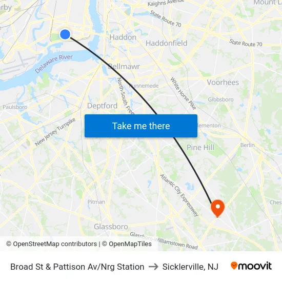 Broad St & Pattison Av/Nrg Station to Sicklerville, NJ map