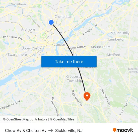 Chew Av & Chelten Av to Sicklerville, NJ map