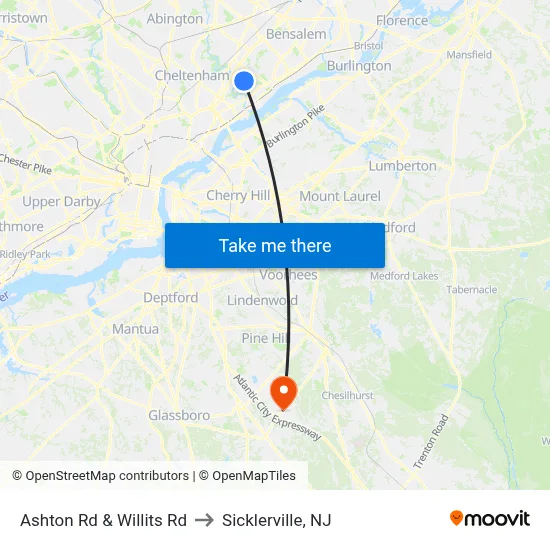 Ashton Rd & Willits Rd to Sicklerville, NJ map