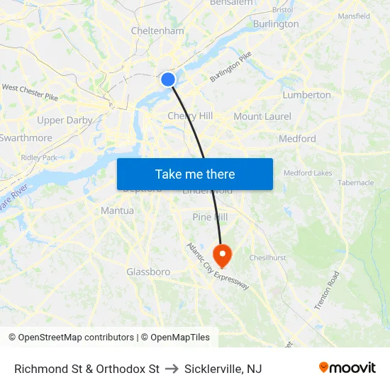 Richmond St & Orthodox St to Sicklerville, NJ map