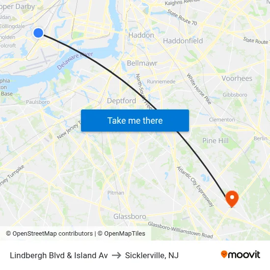 Lindbergh Blvd & Island Av to Sicklerville, NJ map