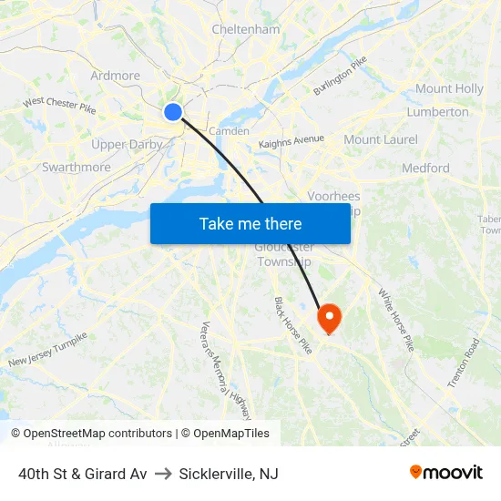 40th St & Girard Av to Sicklerville, NJ map