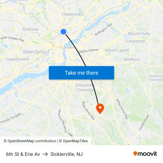 6th St & Erie Av to Sicklerville, NJ map