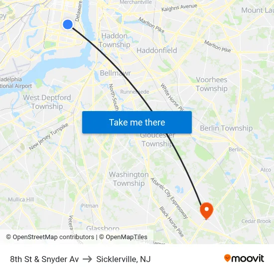 8th St & Snyder Av to Sicklerville, NJ map