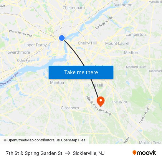 7th St & Spring Garden St to Sicklerville, NJ map