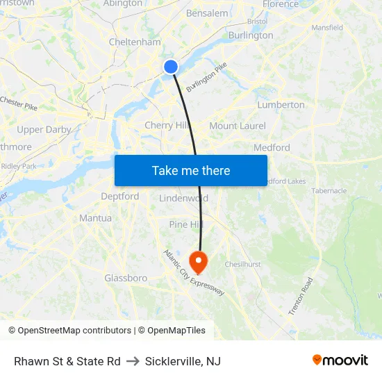 Rhawn St & State Rd to Sicklerville, NJ map