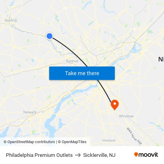 Philadelphia Premium Outlets to Sicklerville, NJ map