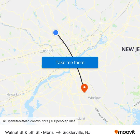 Walnut St & 5th St - Mbns to Sicklerville, NJ map