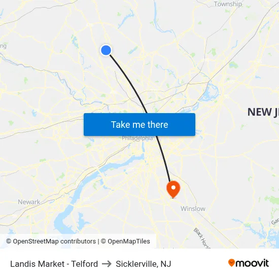 Landis Market - Telford to Sicklerville, NJ map