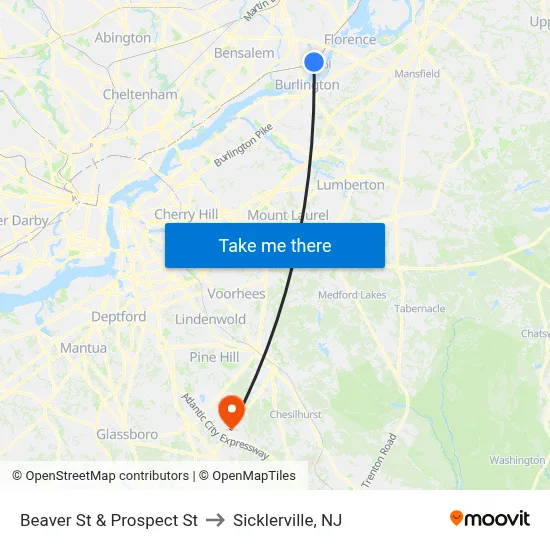 Beaver St & Prospect St to Sicklerville, NJ map