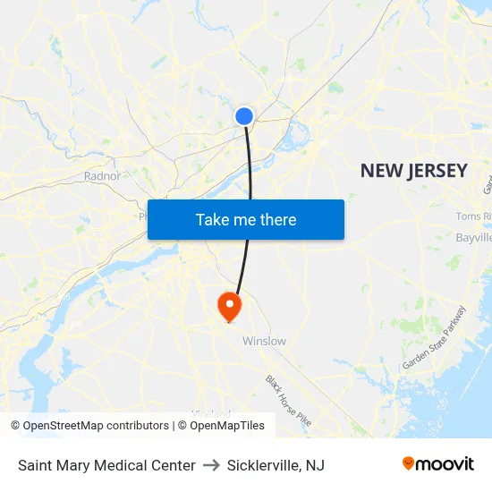Saint Mary Medical Center to Sicklerville, NJ map