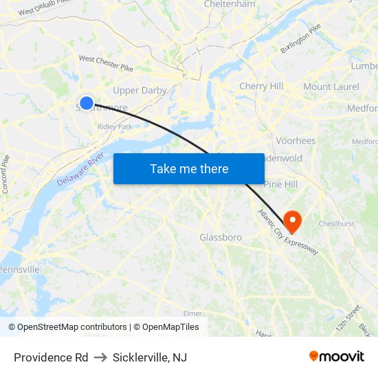 Providence Rd to Sicklerville, NJ map